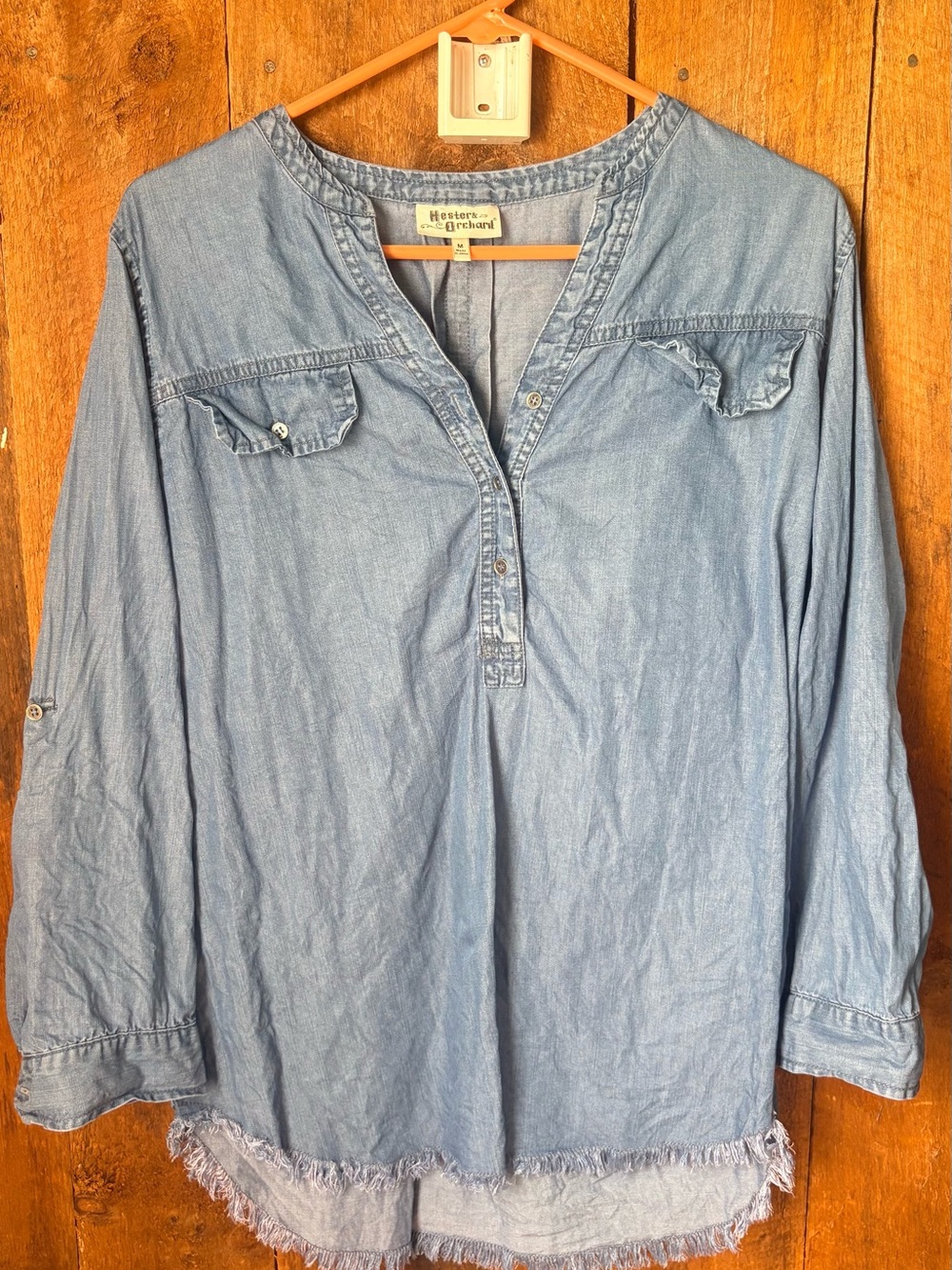 Hester & Orchard Light Blue Denim Tunic with Frayed Hem